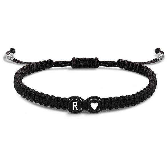 Black And White Heart Shaped Cord Braided Bracelet With Letter Design Hand Woven Simple Unisex Couple Bracelet