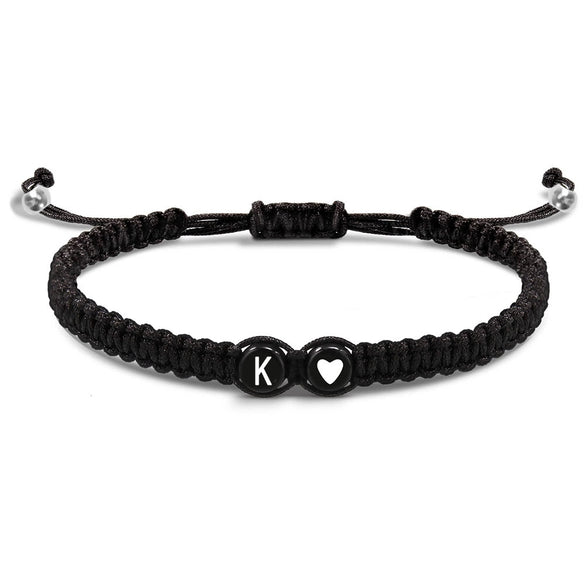 Black And White Heart Shaped Cord Braided Bracelet With Letter Design Hand Woven Simple Unisex Couple Bracelet