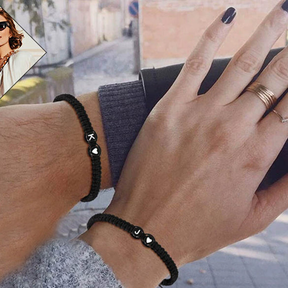 Black And White Heart Shaped Cord Braided Bracelet With Letter Design Hand Woven Simple Unisex Couple Bracelet
