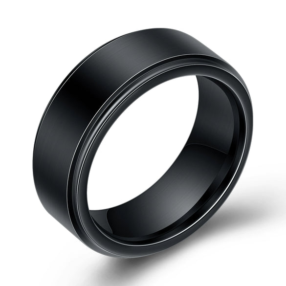 Black Brushed Tungsten Steel Geometric Ring For Men And Unisex Fashion Electroplated Jewelry Accessory