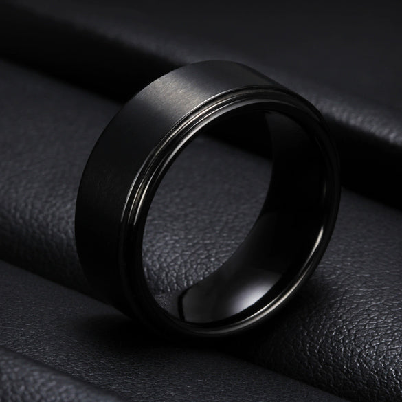 Black Brushed Tungsten Steel Geometric Ring For Men And Unisex Fashion Electroplated Jewelry Accessory