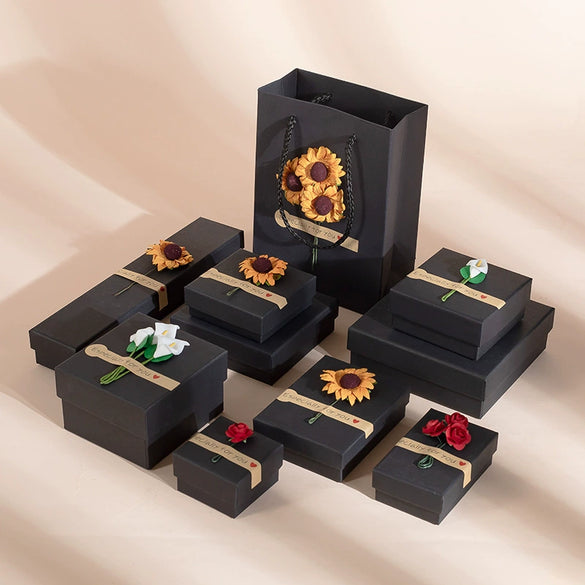 Black Cowhide Applique Jewelry Packaging Box Made Of Paper And Cardboard