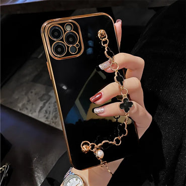 Black Flower Pearl Tassel Bracelet  Mobile Phone Case