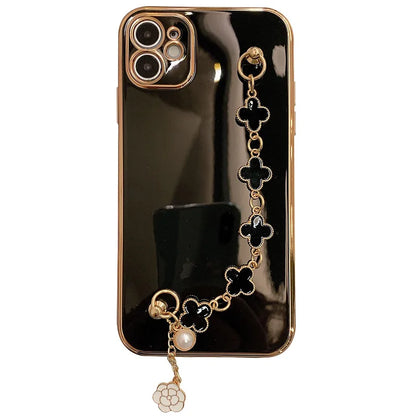 Black Flower Pearl Tassel Bracelet  Mobile Phone Case