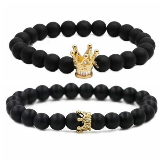 Black Frosted Bead Diy Crown Bracelet White Turquoise Crown Men&#39;s Bracelet