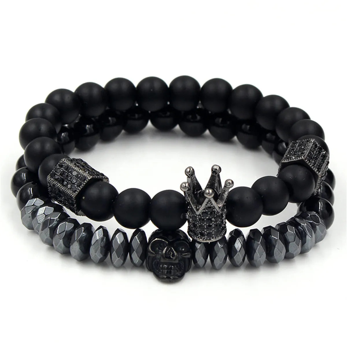 Black Frosted Stone Skull Head Bracelet