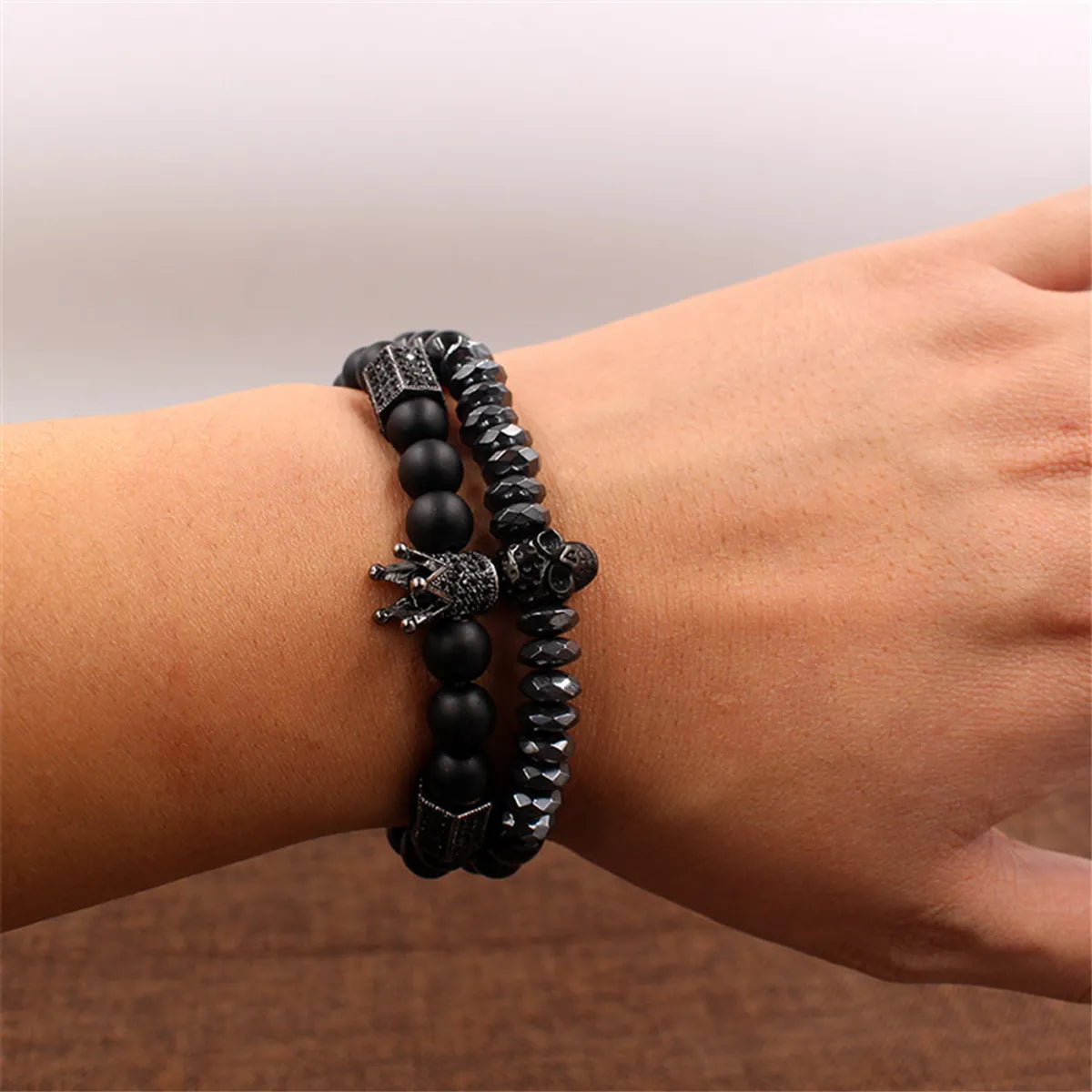 Black Frosted Stone Skull Head Bracelet