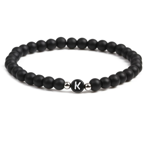 Black Frosted Volcanic Stone Beaded Bracelet With English Letter Pattern Electroplated