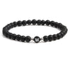 Black Frosted Volcanic Stone Beaded Bracelet With English Letter Pattern Electroplated