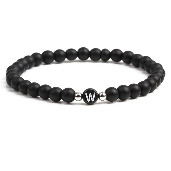 Black Frosted Volcanic Stone Beaded Bracelet With English Letter Pattern Electroplated