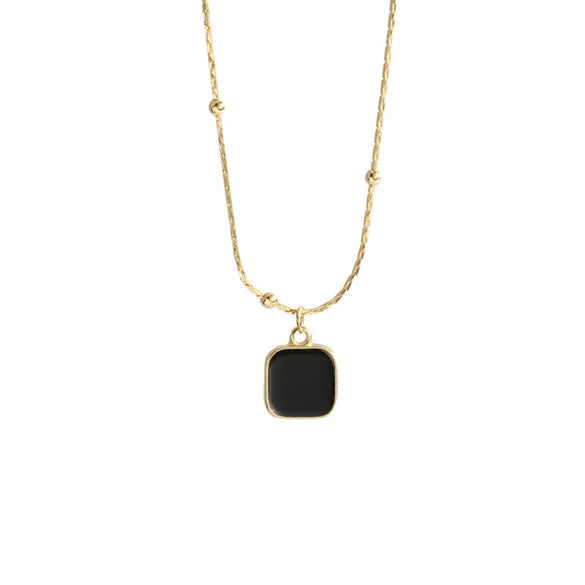 Black Geometric Square Alloy Necklace For Women Fashion Clavicle Chain With Electroplated Elegant Cold Style Design