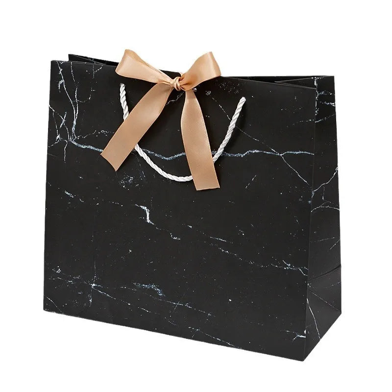 Black Tote Bag Clothing Store Bag Baking Gift Packaging Marble Shopping Bag Printed Logo Wholesale Spot