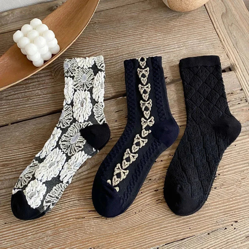 Black Tube Socks Ins Butterfly Retro Socks