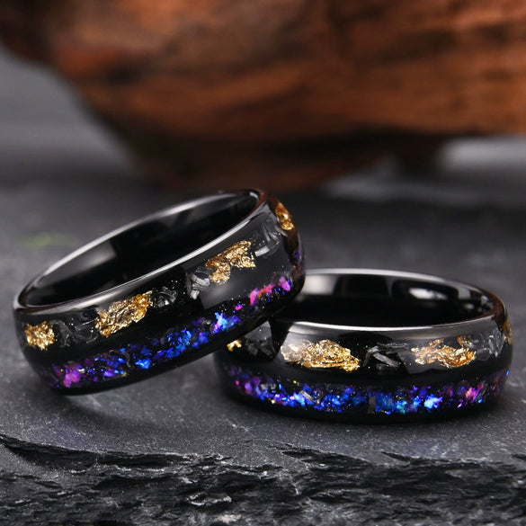 Black Tungsten Steel Ring With Gold Foil Inlay Minimalist Geometric Electroplated Design For Men And Women
