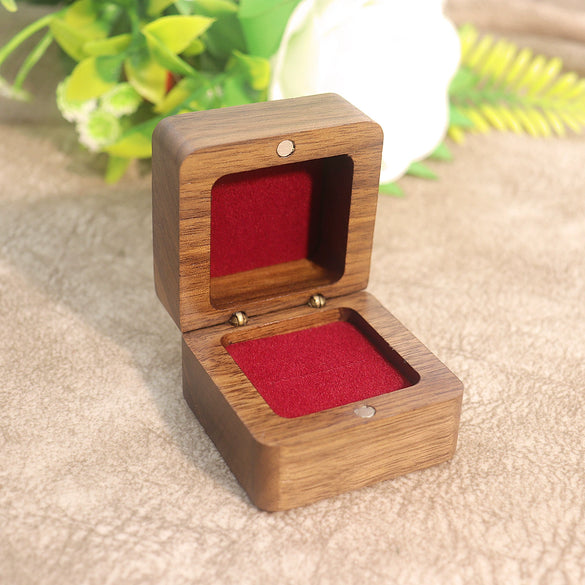 Black Walnut Wooden Jewelry Ring Box With Flannel Lining Square Carved Gift Box For Proposal And Wedding