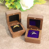 Black Walnut Wooden Jewelry Ring Box With Flannel Lining Square Carved Gift Box For Proposal And Wedding