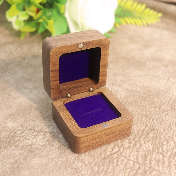 Black Walnut Wooden Jewelry Ring Box With Flannel Lining Square Carved Gift Box For Proposal And Wedding