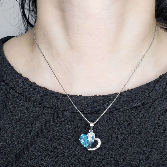 Blue And Purple Crystal Heart Pendant Necklace Geometric Alloy Design With Electroplated Finish And Girly Twotone Style
