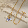 Blue And White Porcelain Flower Stainless Steel Jewelry Necklace With Dripping Oil Enamel And Electroplating Geometric Design