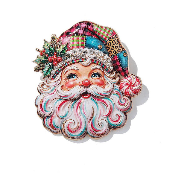 Blue And White Porcelaininspired Rhinestone Santa Claus Brooch With Glaze Drip Finish Electroplated Alloy Festive Pin
