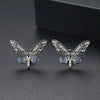 Blue Butterfly Stud Earrings With Zircon Accents Electroplated Copper Geometric Fashion Jewelry For Women