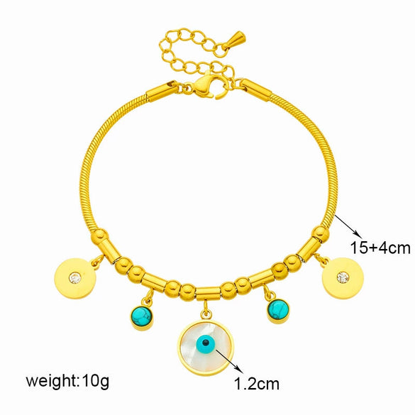 Blue Eyes Round Pendant Retro Personality Niche Turquoise Pendant Titanium Steel Chain Metal Bracelet With Electroplating