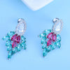 Blue Leafshaped Copper Zircon Earrings With Electroplated Finish For Women Fashion Jewelry