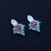 Blue Leafshaped Copper Zircon Earrings With Electroplated Finish For Women Fashion Jewelry