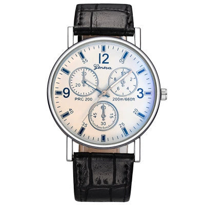 Blue Light Glass Decoration Belt Watch Alloy Case Imitation Leather Strap Stainless Steel Clasp Round Dial Leisure Style Unisex