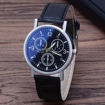 Blue Light Glass Decoration Belt Watch Alloy Case Imitation Leather Strap Stainless Steel Clasp Round Dial Leisure Style Unisex