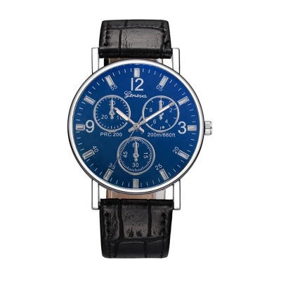 Blue Light Glass Decoration Belt Watch Alloy Case Imitation Leather Strap Stainless Steel Clasp Round Dial Leisure Style Unisex