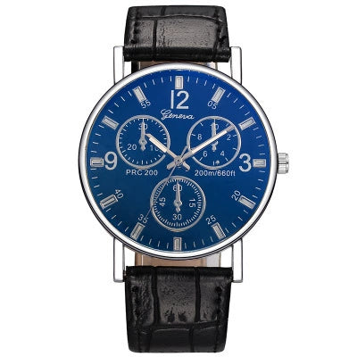 Blue Light Glass Decoration Belt Watch Alloy Case Imitation Leather Strap Stainless Steel Clasp Round Dial Leisure Style Unisex