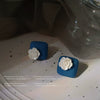 Blue Square Resin Rose Flower Stud Earrings For Women Electroplated Geometric Floral Fashion Earrings