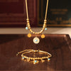 Blue Turquoise Round Pendant Necklace And Bracelet Fashion Light Luxury Accessories Titanium Steel 18K Gold Plated
