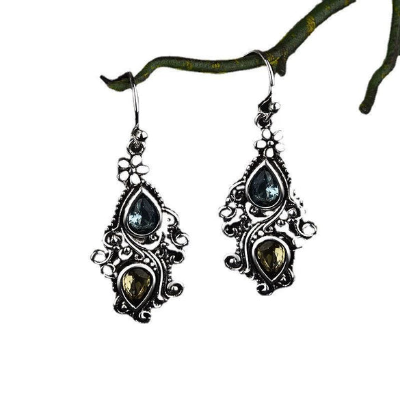 Blue Zircon Geometric Long Drop Earrings Electroplated Metal Fashion Jewelry For Wholesale