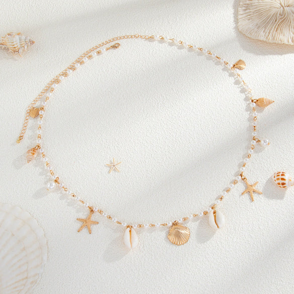 Body Chain Metal Imitation Pearl Conch Starfish Scallop Shell For Women