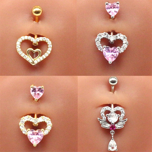 Body Piercing Jewelry Stainless Steel Heartshaped Navel Ring With Water Drop Pendant Electroplated