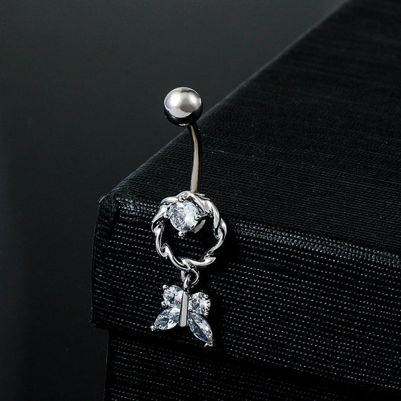 Body Piercing Jewelry Stainless Steel Inlaid Zircon Animals Zodiac Butterfly Spider Navel Ring For Women