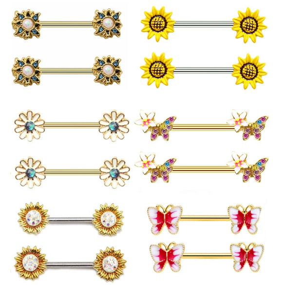Body Piercing Jewelry Zinc Alloy Geometric Sunflower Breast Ring Electroplated