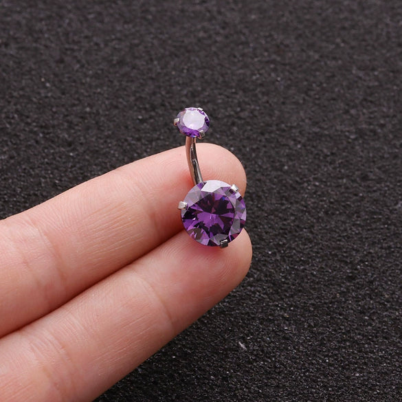 Body Piercing Stainless Steel Doubleheaded Round Zircon Navel Nail For Women With Geometric Pattern