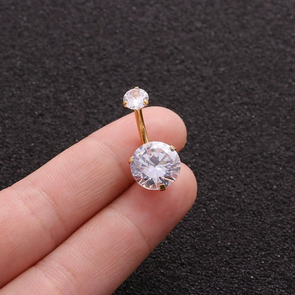 Body Piercing Stainless Steel Doubleheaded Round Zircon Navel Nail For Women With Geometric Pattern