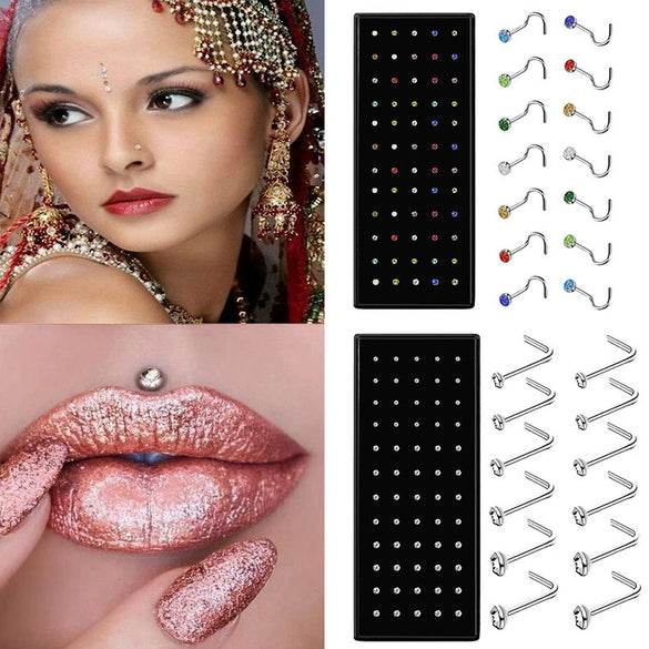 Body Puncture Stainless Steel Nose Nail Geometric Pattern Diamond Style Unisex