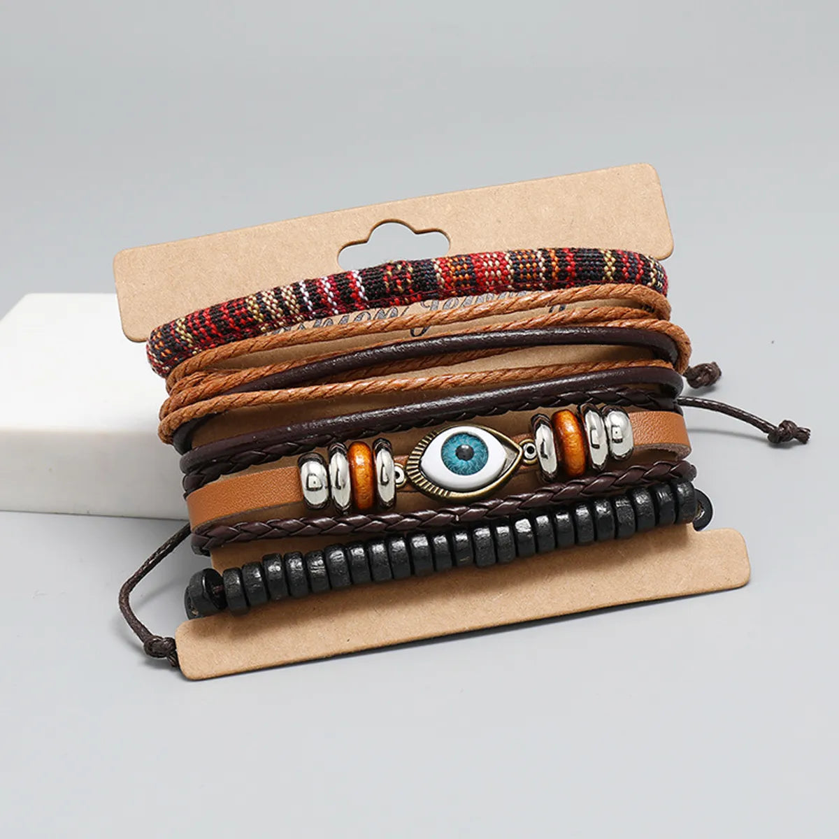 Simple Diy Four-Piece Combination Multi-Layer Cattle Leather Bracelet Vintage Weave Eye Bracelet Bohemian Ornament