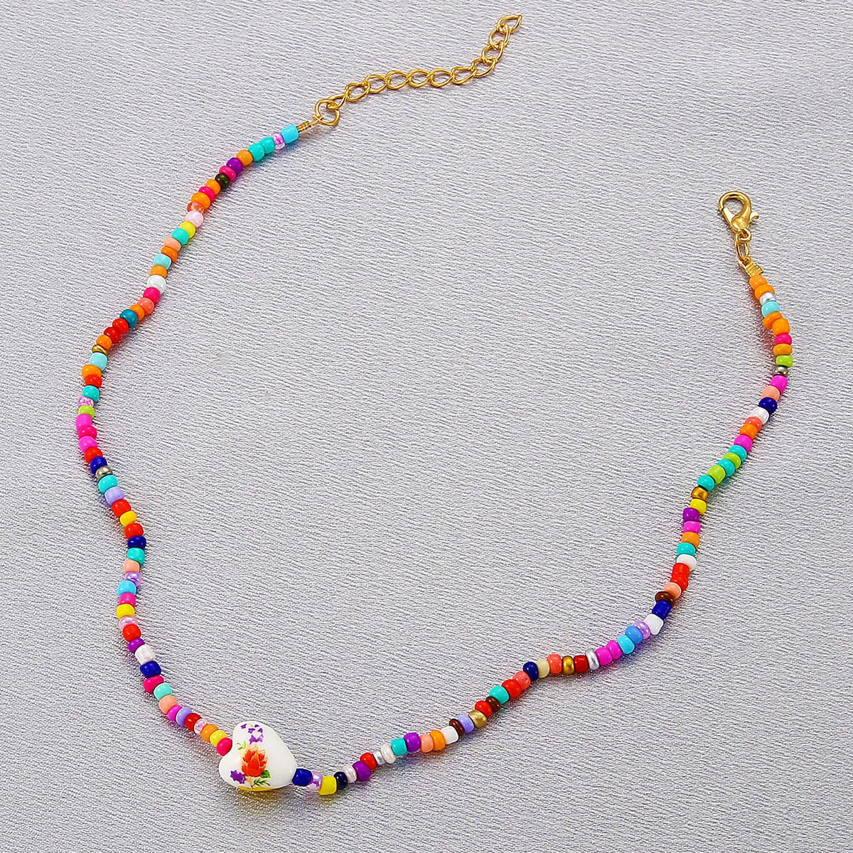 Bohemia Geometric Clashing Color Beaded Heart Necklace Wholesale Gooddiy