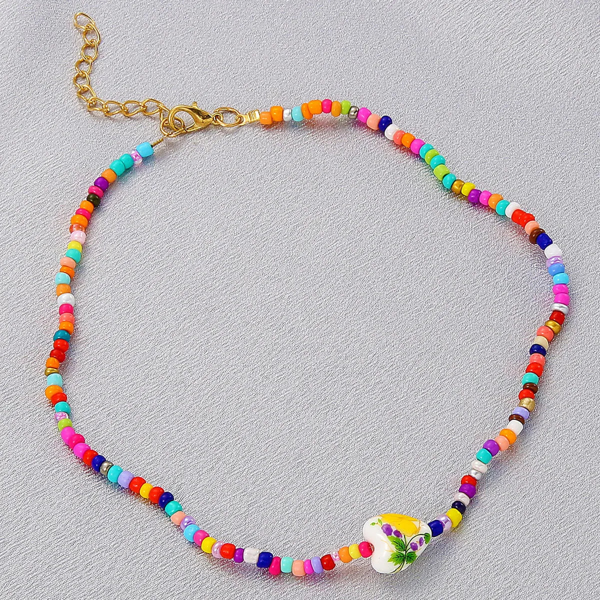 Bohemia Geometric Clashing Color Beaded Heart Necklace Wholesale Gooddiy