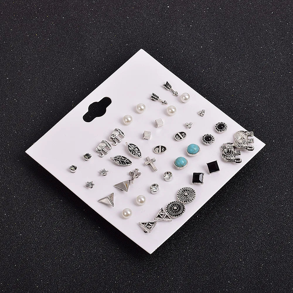 Ethnic Style Geometric Plating Alloy Artificial Gemstones Earrings Ear Studs