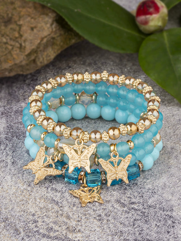 Bohemian Alloy Multilayer Beaded Butterfly Crystal Electroplated Unisex Jewelry Bracelet