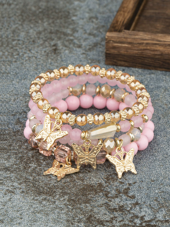 Bohemian Alloy Multilayer Beaded Butterfly Crystal Electroplated Unisex Jewelry Bracelet