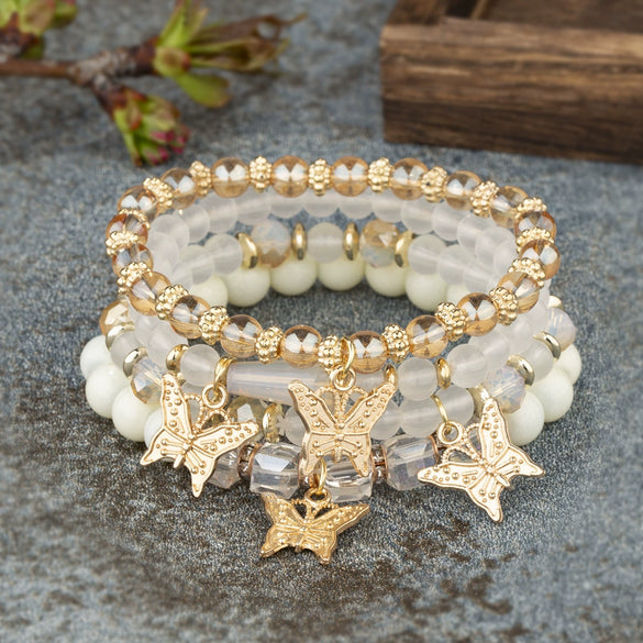 Bohemian Alloy Multilayer Beaded Butterfly Crystal Electroplated Unisex Jewelry Bracelet