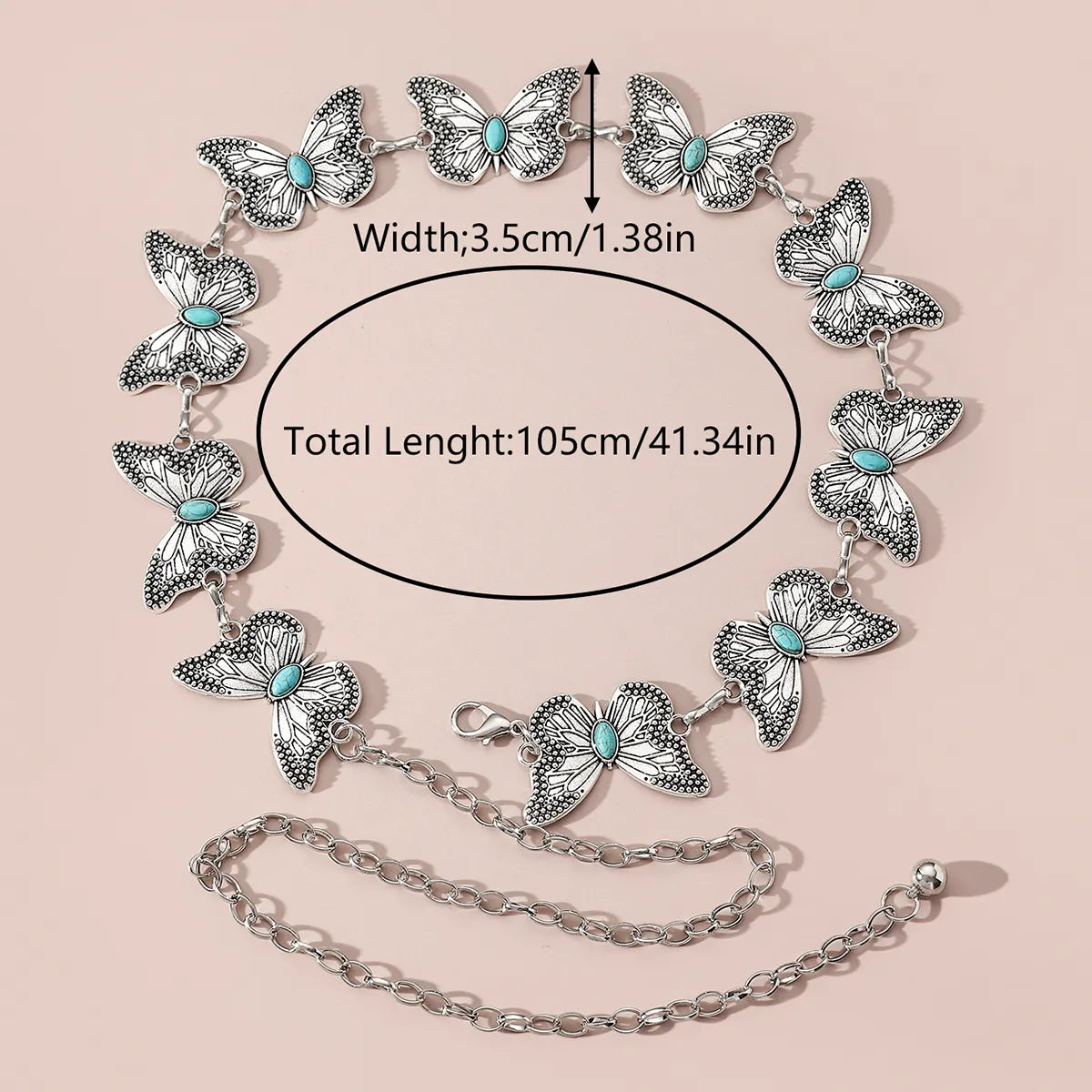 Bohemian Artistic Butterfly Zinc Alloy Inlay Turquoise Gold Plated Silver Plated Women'S Waist Chain